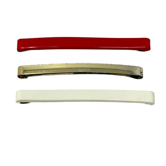 Goody Stay Tight Hair Barrettes Vintage Lot of 3 Red White Gold Tone 2 Inch - Picture 1 of 5